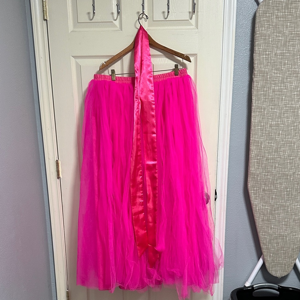 Vibrant Pink Tulle Skirt with pink ribbon sash